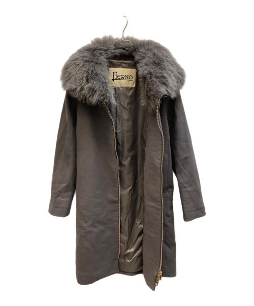 HERNO（ヘルノ）HERNO (ヘルノ) ホワイトフォックスウールジップコート グレー サイズ:44の古着・服飾アイテム