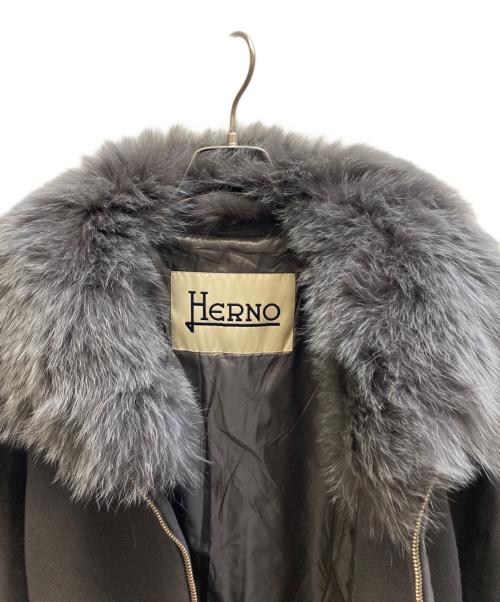 HERNO（ヘルノ）HERNO (ヘルノ) ホワイトフォックスウールジップコート グレー サイズ:44の古着・服飾アイテム