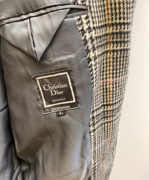 Christian Dior MONSIEUR（クリスチャンディオールムッシュ）Christian Dior MONSIEUR (クリスチャンディオールムッシュ) ウールチェックテーラードジャケット グレー サイズ:Lの古着・服飾アイテム