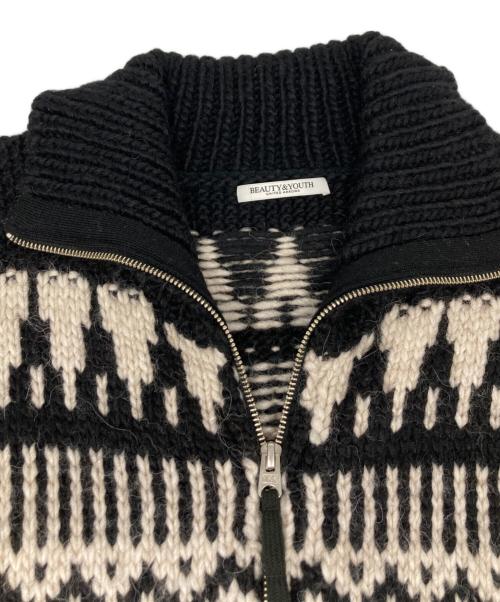 BEAUTY&YOUTH（ビューティーアンドユース）BEAUTY&YOUTH (ビューティーアンドユース) アルパカブレンドカウチン カーディガン ベージュ×ブラック サイズ:Freeの古着・服飾アイテム