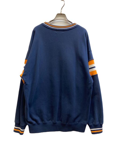 X-LARGE（エクストララージ）X-LARGE (エクストララージ) STRIPED SLEEVE TEAM LOGO CREWNECK SWEAT ネイビー サイズ:Lの古着・服飾アイテム