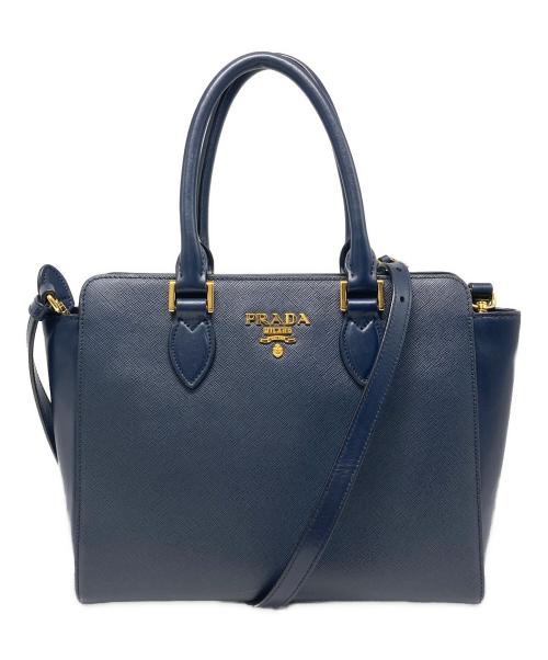 PRADA（プラダ）PRADA (プラダ) SAFFIANO + SOFT C 2WAYハンドバッグ ネイビーの古着・服飾アイテム