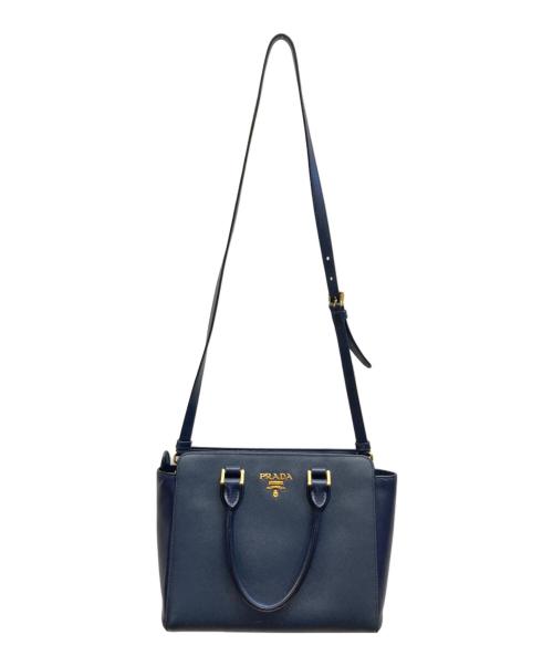 PRADA（プラダ）PRADA (プラダ) SAFFIANO + SOFT C 2WAYハンドバッグ ネイビーの古着・服飾アイテム