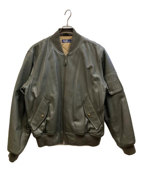 POLO RALPH LAUREN（ポロ・ラルフローレン）POLO RALPH LAUREN (ポロ・ラルフローレン) ラムレザーMA-1ジャケット カーキ サイズ:LLの古着・服飾アイテム