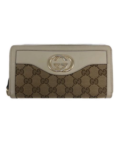 GUCCI（グッチ）GUCCI (グッチ) キャンバスロングウォレット ブラウンの古着・服飾アイテム