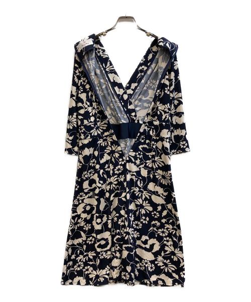 kay me（ケイミー）kay me (ケイミー) ブルーフォンセラフラワーギャザーワンピース ネイビー サイズ:9の古着・服飾アイテム