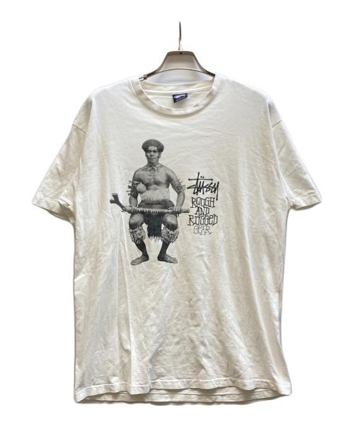 stussy（ステューシー）stussy (ステューシー) ROUGH AND RUGGED GEARTシャツ ホワイト サイズ:Lの古着・服飾アイテム