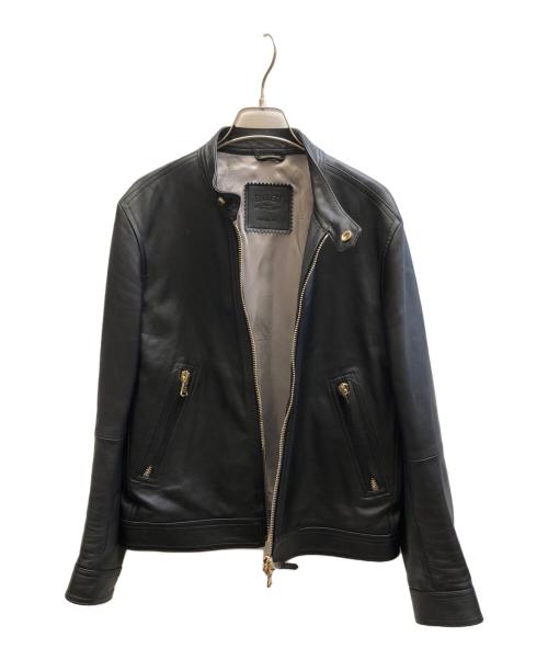 EMMETI（エンメティ）EMMETI (エンメティ) MASSIMO (マッシモ) 別注 ゴールドパーツシングルライダースジャケット ブラック サイズ:42の古着・服飾アイテム