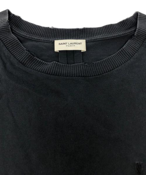 Saint Laurent Paris（サンローランパリ）Saint Laurent Paris (サンローランパリ) ダメージ加工ロゴ刺繍Tシャツ/UP53201601127 ブラック サイズ:Sの古着・服飾アイテム