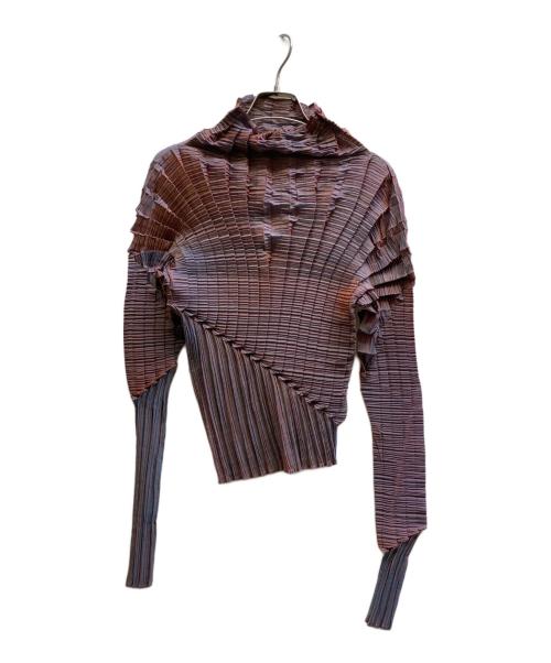 ISSEY MIYAKE（イッセイミヤケ）ISSEY MIYAKE (イッセイミヤケ) 変形プリーツカットソー ブルー×オレンジ サイズ:Lの古着・服飾アイテム