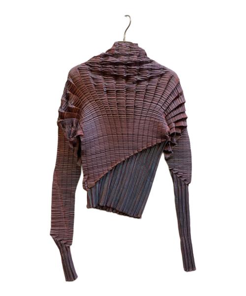 ISSEY MIYAKE（イッセイミヤケ）ISSEY MIYAKE (イッセイミヤケ) 変形プリーツカットソー ブルー×オレンジ サイズ:Lの古着・服飾アイテム