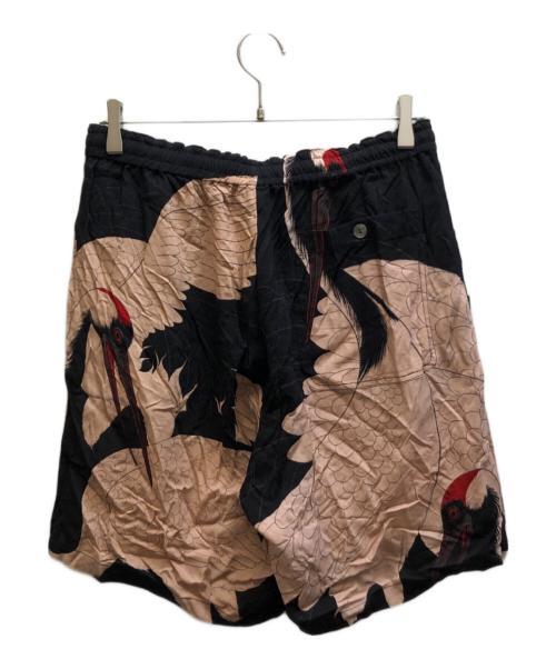Gakkin（ガッキン）Gakkin (ガッキン) BUDSPOOL (バッズプール) 赤目鶴 HAWAIIAN SHORTS ブラック×ピンク サイズ:Lの古着・服飾アイテム
