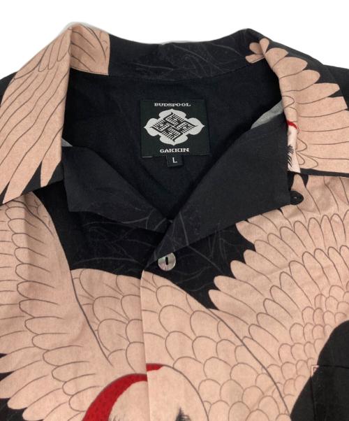 Gakkin（ガッキン）Gakkin (ガッキン) BUDSPOOL (バッズプール) 赤目鶴 HAWAIIANSHIRT ブラック×ピンク サイズ:Lの古着・服飾アイテム