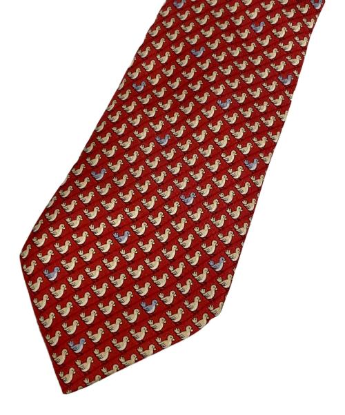 HERMES（エルメス）HERMES (エルメス) 総柄シルクネクタイ レッド サイズ:記載なしの古着・服飾アイテム