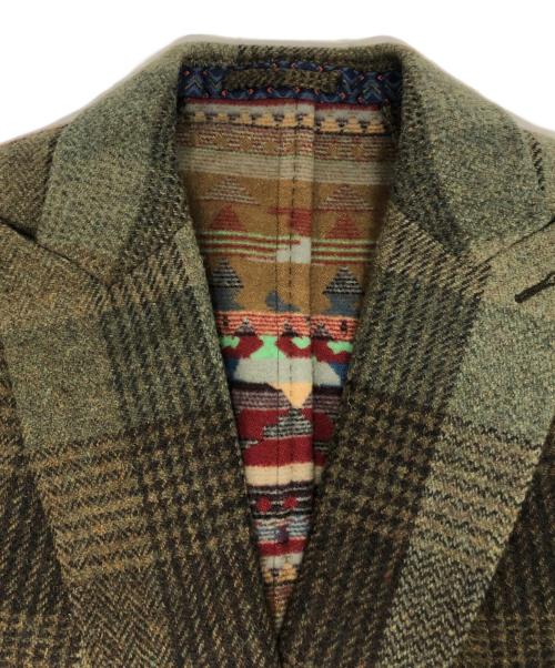 ETRO（エトロ）ETRO (エトロ) バック切替チェックウールコート カーキ サイズ:48の古着・服飾アイテム