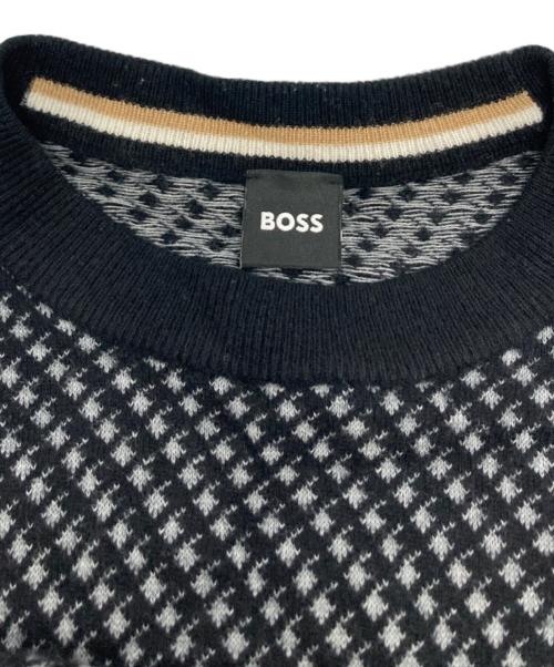 BOSS（ボス）BOSS (ボス) 総柄ニット ブラック サイズ:Lの古着・服飾アイテム