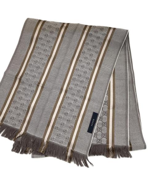 GUCCI（グッチ）GUCCI (グッチ) GGロゴウール混マフラー ベージュの古着・服飾アイテム