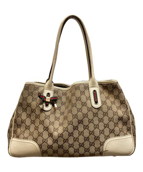 GUCCI（グッチ）GUCCI (グッチ) GGキャンバスリボントートバッグ ベージュの古着・服飾アイテム