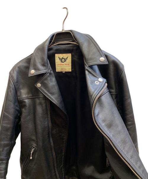 666 LEATHER WEAR（666レザーウェア）666 Leather Wear (トリプルシックス レザーウェア) タイトフィット フロントフラップ ライダースジャケット ブラック サイズ:38の古着・服飾アイテム