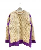 Rebuild by Needlesリビルドバイニードルス）の古着「フリ－スドッキングニット」｜ホワイト×パープル