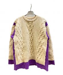 Rebuild by Needles（リビルドバイニードルス）の古着「フリ－スドッキングニット」｜ホワイト×パープル