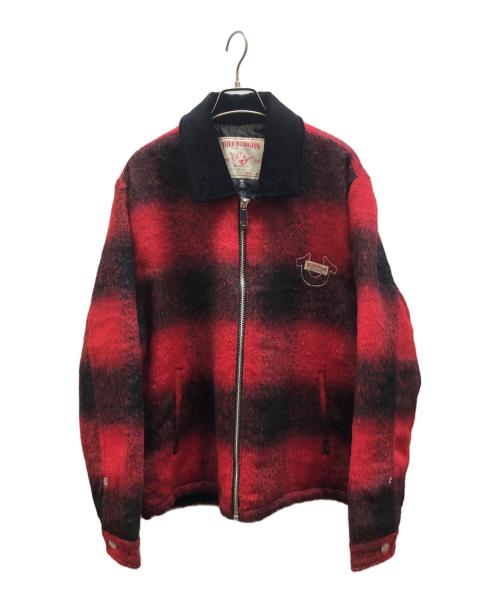 TRUE RELIGION（トゥルー レリジョン）TRUE RELIGION (トゥルー レリジョン) PLAID BLUE COLLARジャケット レッド サイズ:Mの古着・服飾アイテム