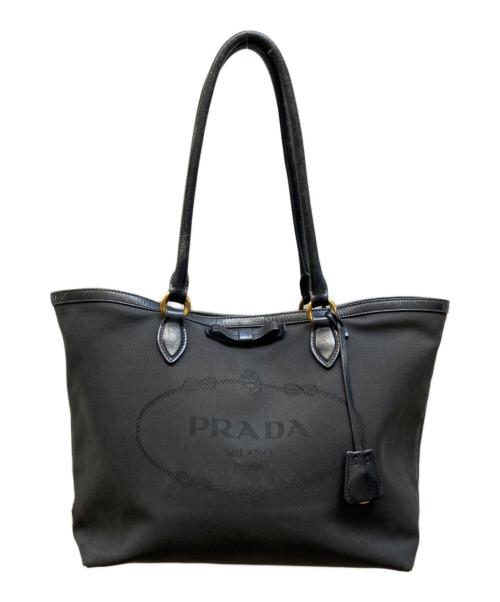 PRADA（プラダ）PRADA (プラダ) キャンバスジャガードロゴトートバッグ ブラックの古着・服飾アイテム