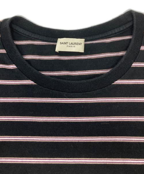 Saint Laurent Paris（サンローランパリ）Saint Laurent Paris (サンローランパリ) ボーダーTシャツ/562262 ピンク×ブラック サイズ:Mの古着・服飾アイテム