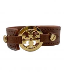 TORY BURCH（トリーバーチ）の古着「レザービッグロゴブレスレット」｜ブラウン