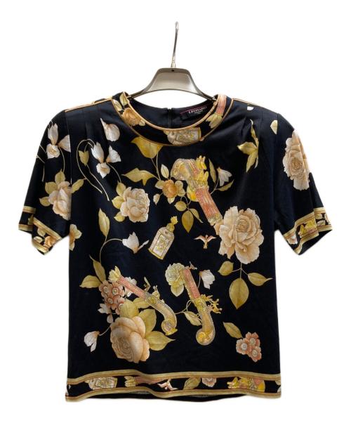 LEONARD（レオナール）LEONARD (レオナール) 花柄半袖カットソー ブラック サイズ:Lの古着・服飾アイテム
