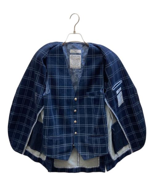 CIRCOLO 1901（チルコロ1901）Circolo 1901 (チルコロ1901) ベスト付チェックテーラードジャケット ネイビー サイズ:44の古着・服飾アイテム