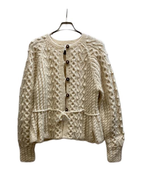 YUNI（ユニ）YUNI (ユニ) ネパールハンドニットペプラムカーディガン アイボリー サイズ:Fの古着・服飾アイテム