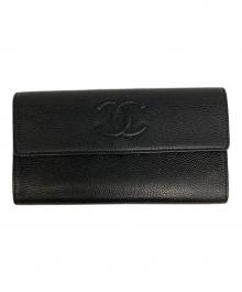 CHANEL（シャネル）の古着「キャビアスキンココマーク長財布」｜ブラック