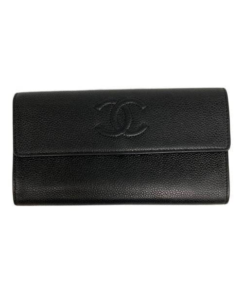 CHANEL（シャネル）CHANEL (シャネル) キャビアスキンココマーク長財布 ブラックの古着・服飾アイテム