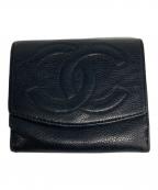 CHANELシャネル）の古着「キャビアスキンココマーク2つ折り財布」｜ブラック