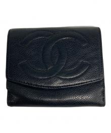 CHANEL（シャネル）の古着「キャビアスキンココマーク2つ折り財布」｜ブラック