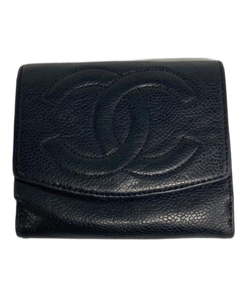 CHANEL（シャネル）CHANEL (シャネル) キャビアスキンココマーク2つ折り財布 ブラックの古着・服飾アイテム