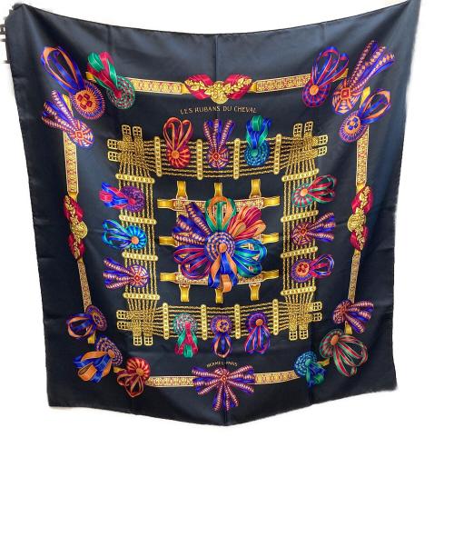 HERMES（エルメス）HERMES (エルメス) 馬のリボンシルクスカーフ ブラックの古着・服飾アイテム