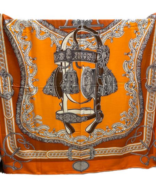 HERMES（エルメス）HERMES (エルメス) カレジェアン140 カシミヤシルクスカーフ オレンジの古着・服飾アイテム