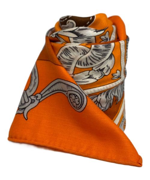 HERMES（エルメス）HERMES (エルメス) カレジェアン140 カシミヤシルクスカーフ オレンジの古着・服飾アイテム
