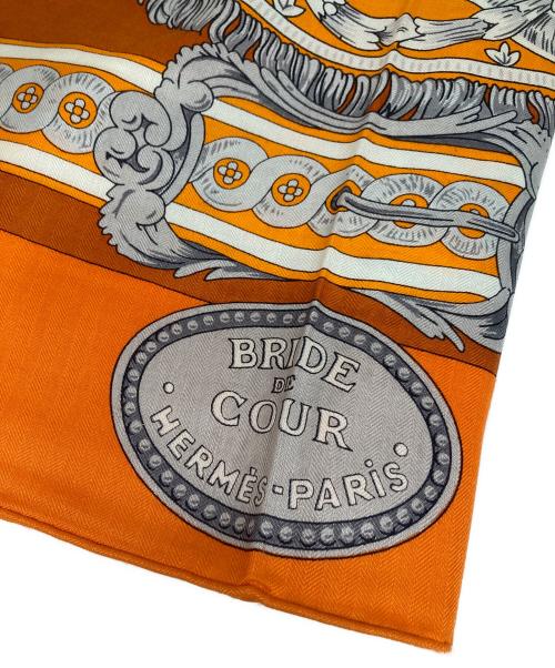 HERMES（エルメス）HERMES (エルメス) カレジェアン140 カシミヤシルクスカーフ オレンジの古着・服飾アイテム