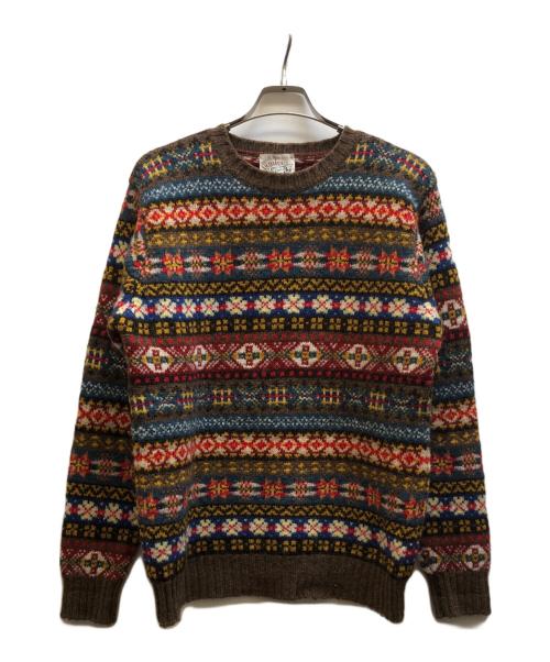 JAMIESONS（ジャミーソンズ）JAMIESONS (ジャミーソンズ) 総柄ニット ブラウン サイズ:記載なしの古着・服飾アイテム