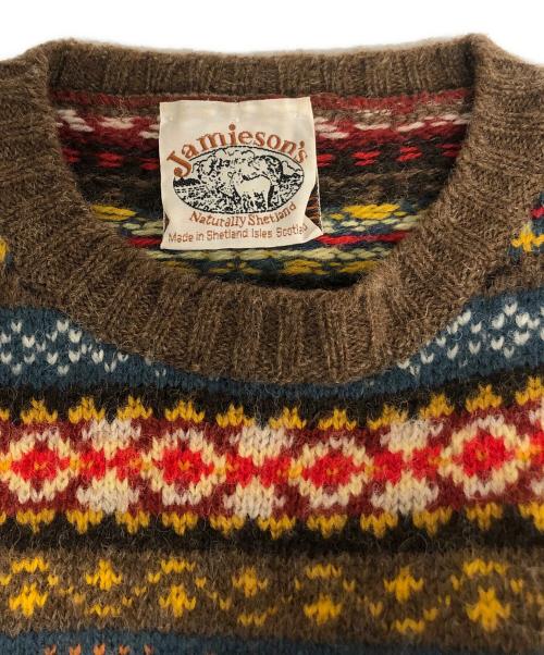 JAMIESONS（ジャミーソンズ）JAMIESONS (ジャミーソンズ) 総柄ニット ブラウン サイズ:記載なしの古着・服飾アイテム