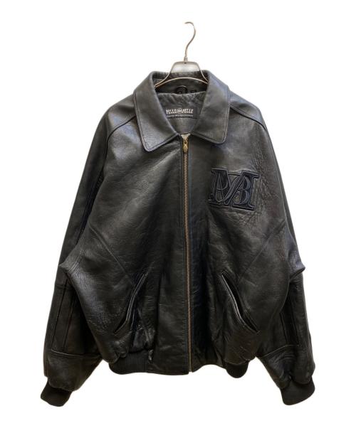 pellepelle（ペレペレ）pellepelle (ペレペレ) バック刺繍レザーブルゾン ブラック サイズ:48の古着・服飾アイテム