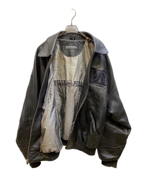 pellepelle（ペレペレ）pellepelle (ペレペレ) バック刺繍レザーブルゾン ブラック サイズ:48の古着・服飾アイテム