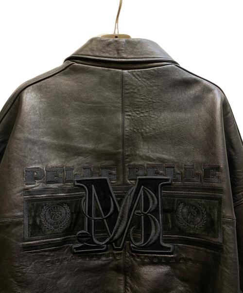pellepelle（ペレペレ）pellepelle (ペレペレ) バック刺繍レザーブルゾン ブラック サイズ:48の古着・服飾アイテム