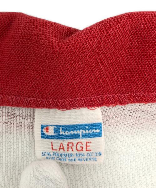 Champion（チャンピオン）Champion (チャンピオン) バータグ後期 ダンネックシャツ ホワイト×レッド サイズ:Lの古着・服飾アイテム