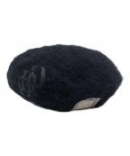 THE H.W.DOG&CO.エイチダブリュードッグアンドコー）の古着「LEATHER WAPPEN FLUFFY BERET / D-00994」｜ブラック