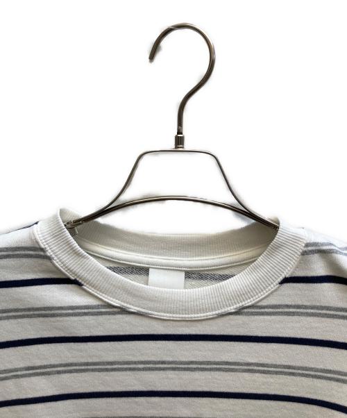 plllllleeeasse（プリーズ）plllllleeeasse (プリーズ) ボーダースウェット / 25PLS-C001 ホワイト サイズ:MEDIUMの古着・服飾アイテム