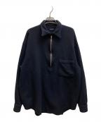 COMOLIコモリ）の古着「縮絨ウールハーフジップシャツ」｜ブラック